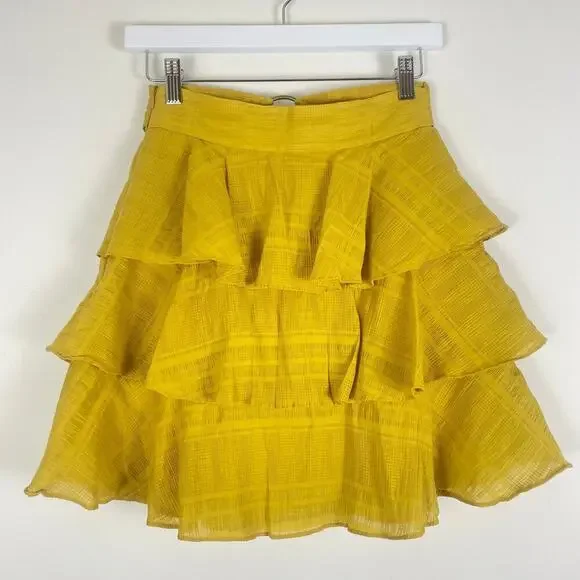 Tularosa Tiered Mini Skirt With Ring Design Yellow Size Small - Picture 6 of 8